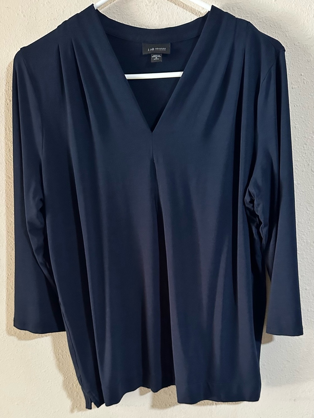 J. Jill Wearever Collection Navy V-Neck Relaxed Long Sleeve Blouse